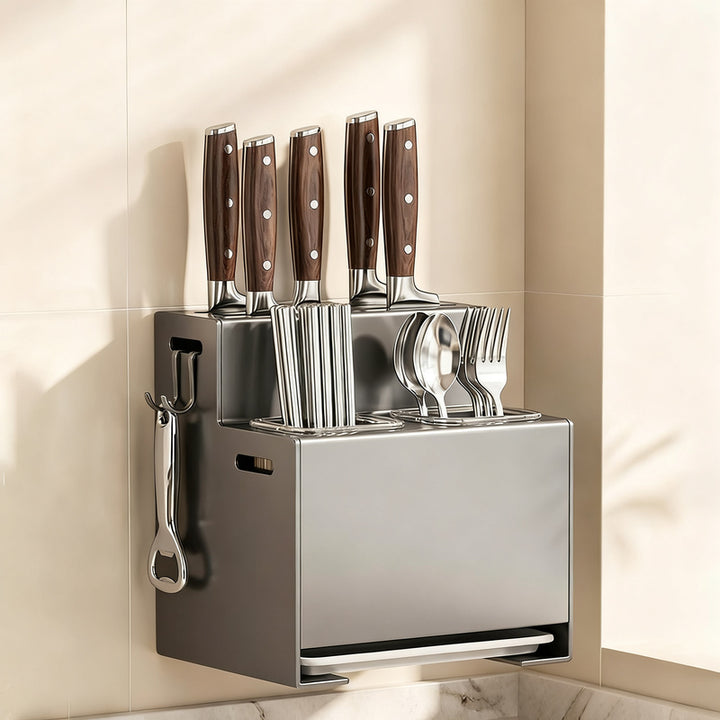 Knife and cutlery rack made of carbon steel for the countertop