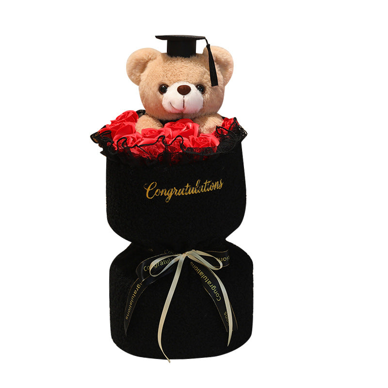 Plush teddy bear with bouquet, 45 cm