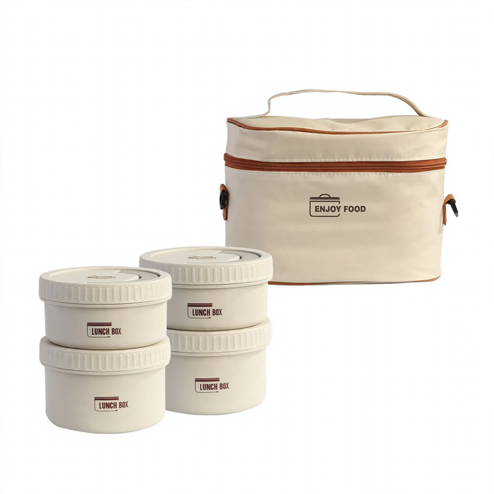 Stainless steel lunch box, round, 470–600 ml, with lid
