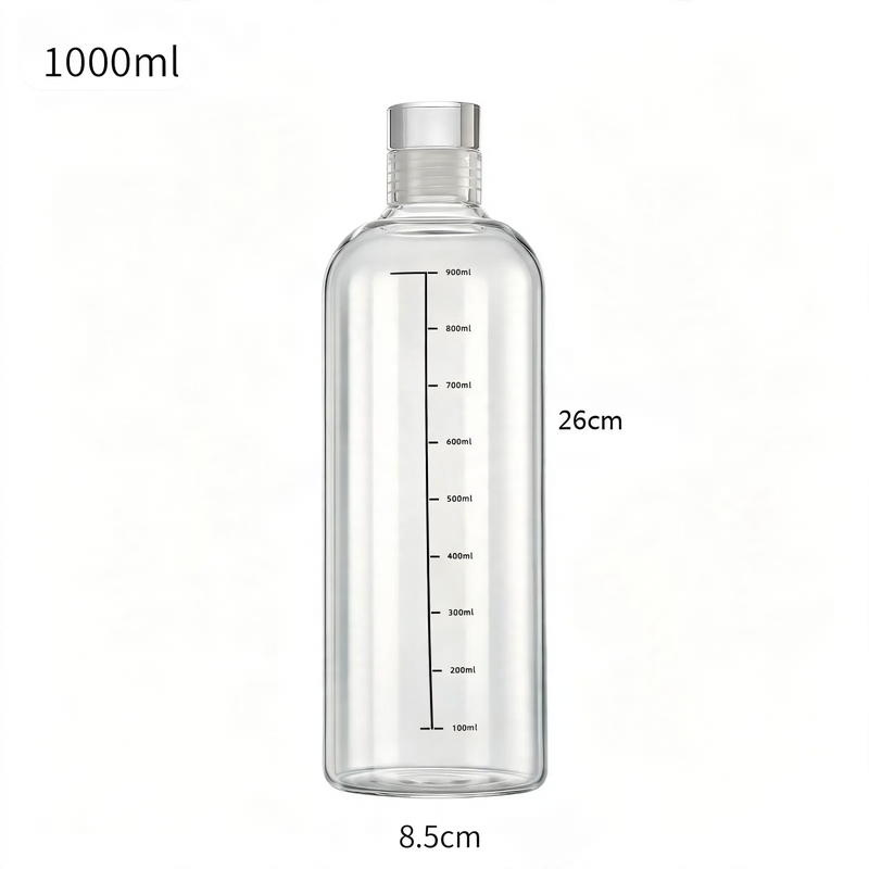 Borosilicate glass bottle for filling, transparent