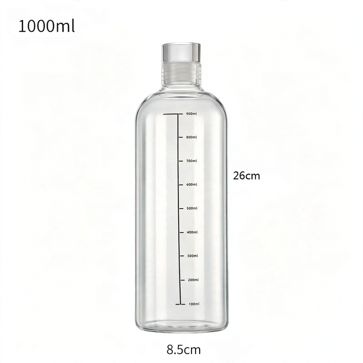 Borosilicate glass bottle for filling, transparent
