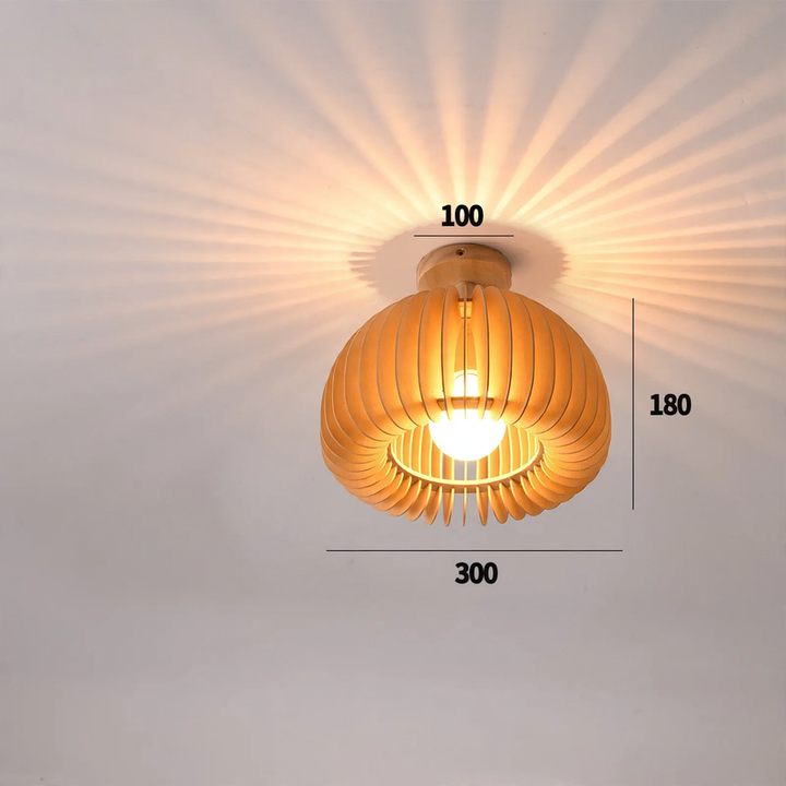 Wooden hanging lamp with LED, height adjustable