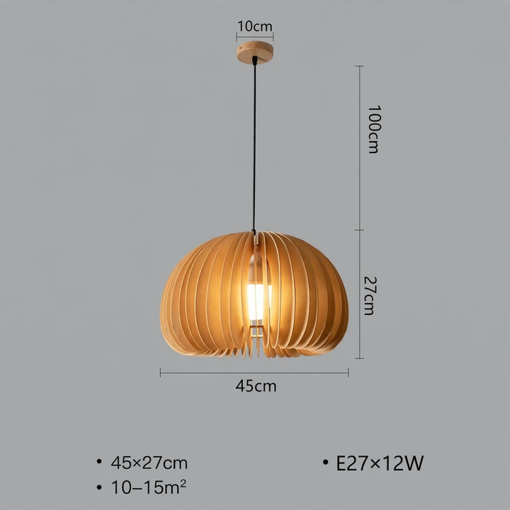 Wooden hanging lamp with LED, height adjustable