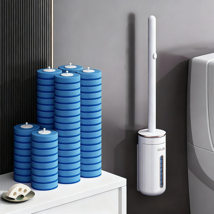 Disposable toilet brush with interchangeable sponge heads