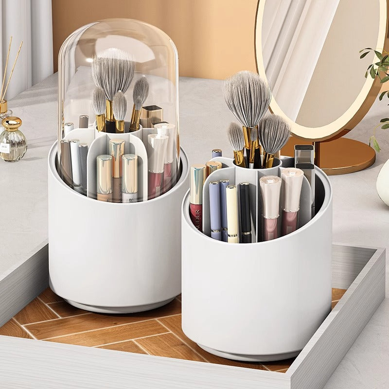 Rotatable cosmetic organizer with lid