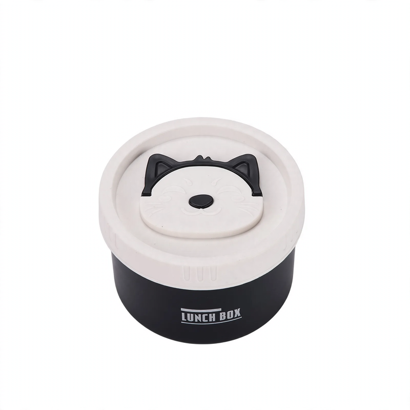 Stainless steel lunch box, round, 470–600 ml, with lid