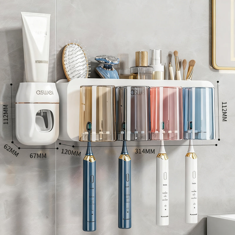 Toothbrush wall holder with toothpaste dispenser