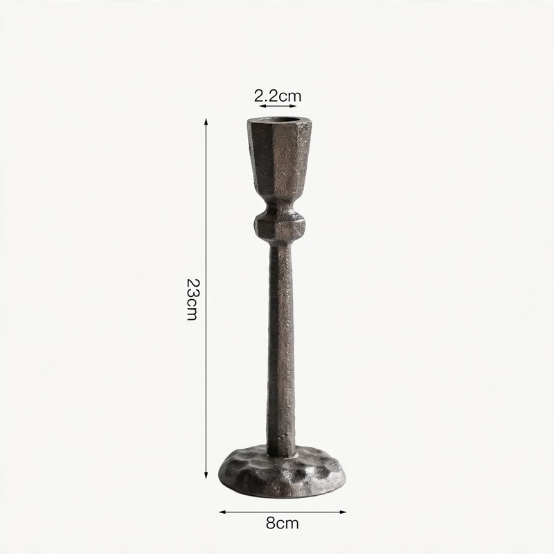Cast Iron Candle Holder, Geometric Design