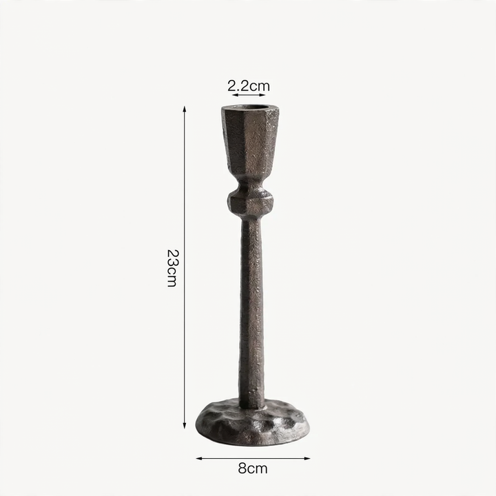 Cast Iron Candle Holder, Geometric Design