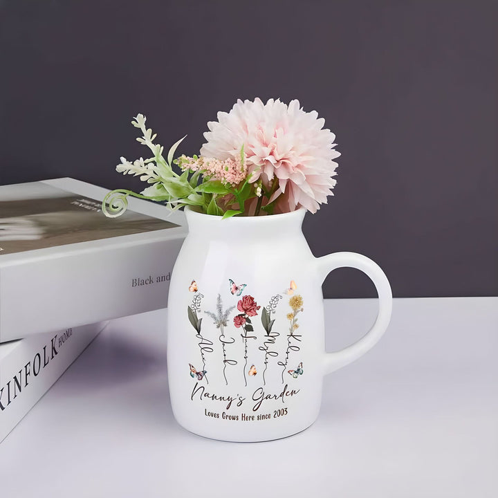 Ceramic mug with flower pattern, 300–450 ml