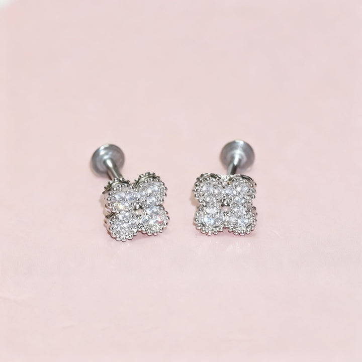 Lip studs stainless steel with rhinestones, various sizes