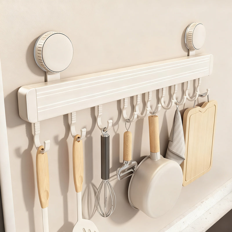 Suction cup kitchen hook rail, wall-mounted
