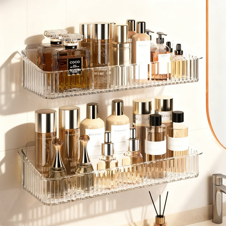 Transparent bathroom wall shelf, no drilling