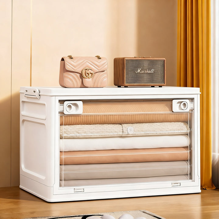 Transparent collapsible storage box with lid