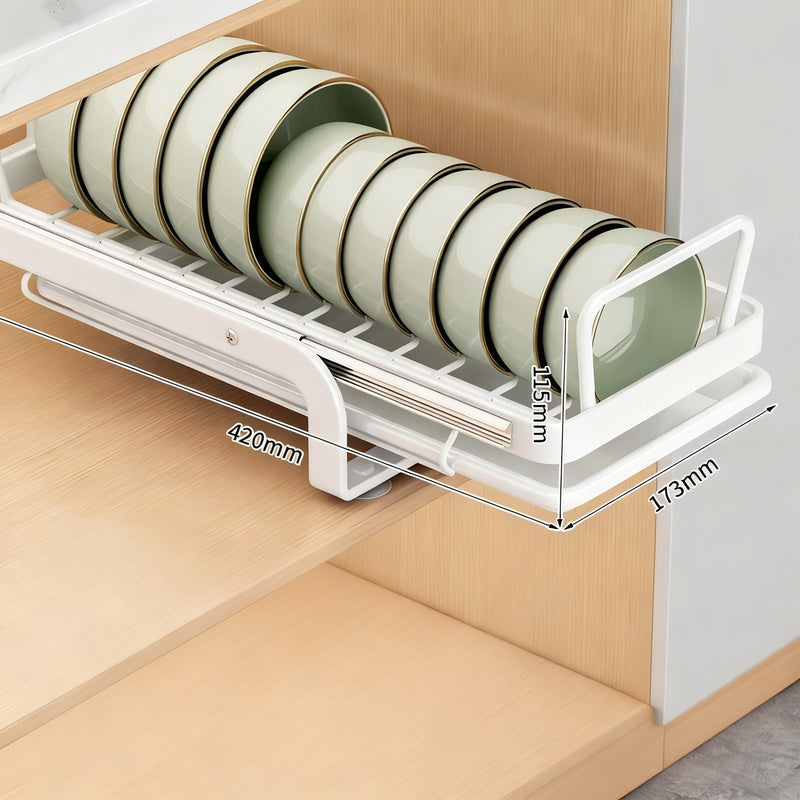 Extendable dish rack for kitchen cabinets