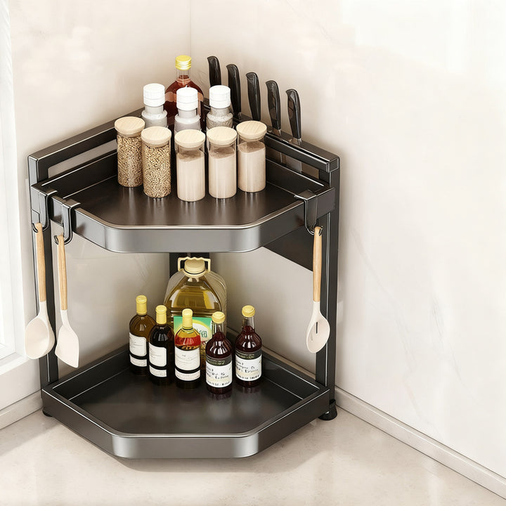 Corner shelf for kitchen, spice rack, carbon steel
