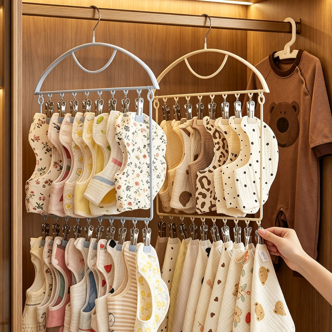 Clothes drying rack with multiple clips for baby clothes