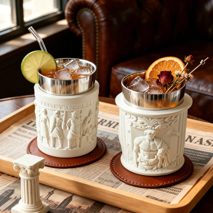 Stainless steel cocktail glass with Roman column embossing
