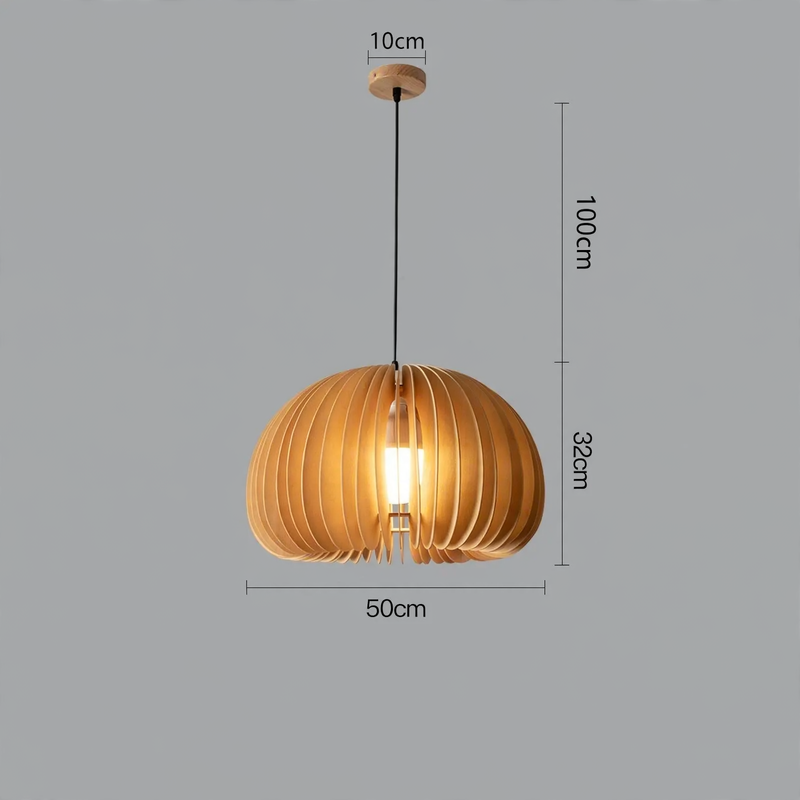 Wooden hanging lamp with LED, height adjustable