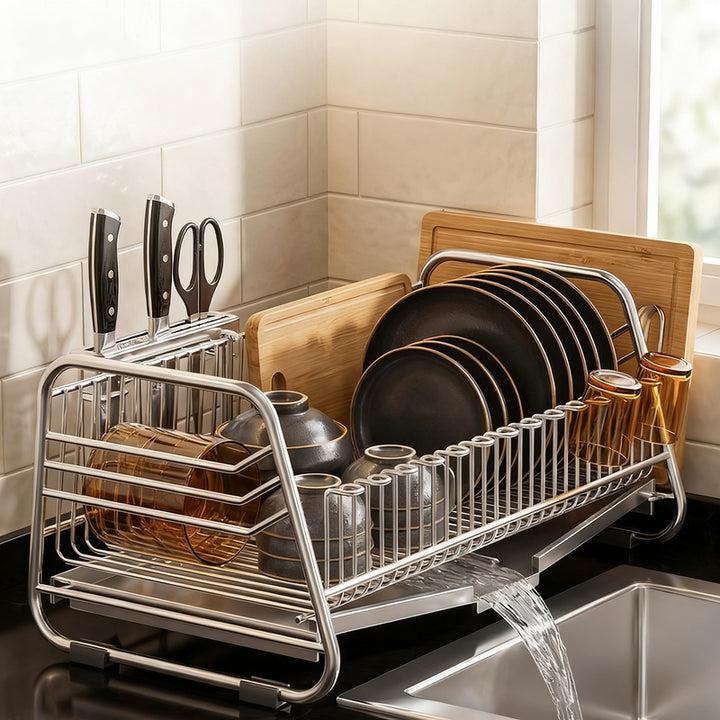 Stainless steel draining rack for dishes