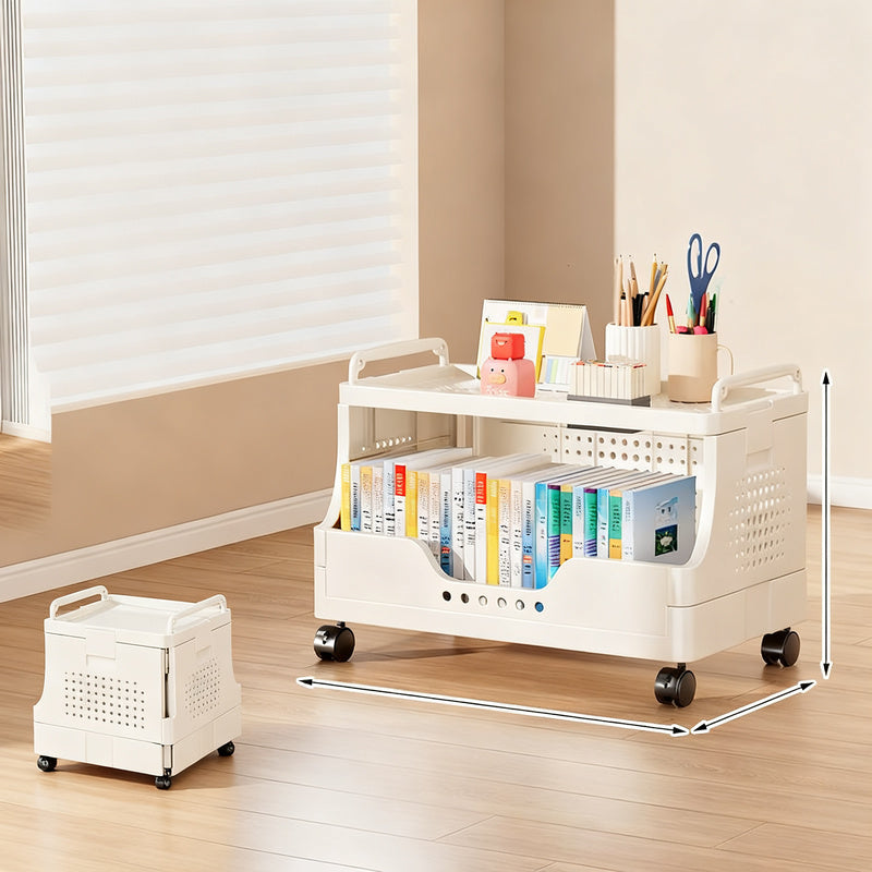 Plastic bookshelf with wheels, multilayered