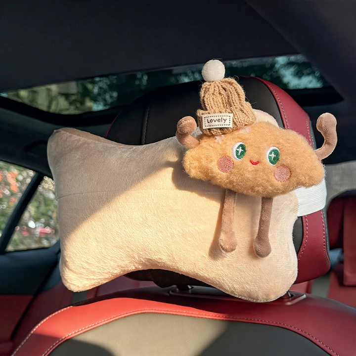Fluffy car neck pillow with cloud pattern