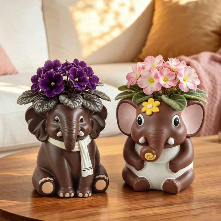 Elephant flower pot made of plastic, hand-painted