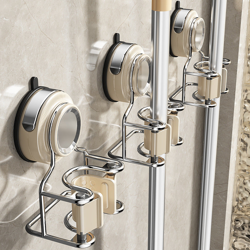 Suction cup wall holder for mop and broom without drilling