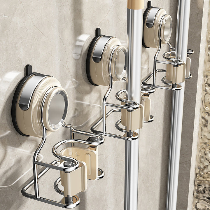 Suction cup wall holder for mop and broom without drilling