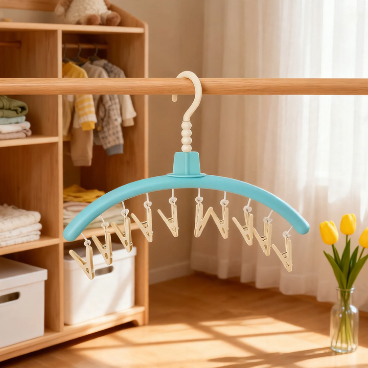 Cartoon drying rack with clips, multiple positions
