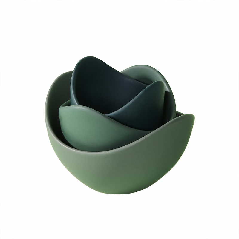 Ceramic bowls set, lotus shape, muted colors