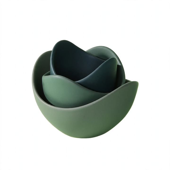 Ceramic bowls set, lotus shape, muted colors