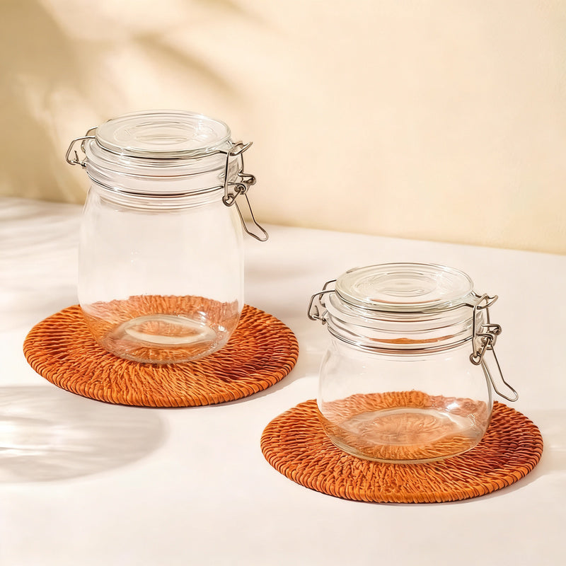 Glass storage jar with lid, airtight