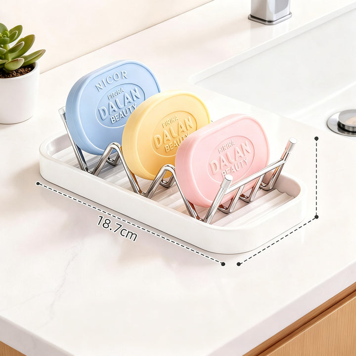 Soap dish made of stainless steel with shelf
