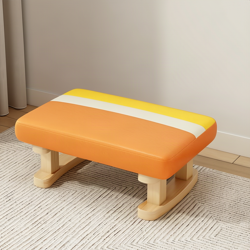 Children's footstool made of rubber wood, square
