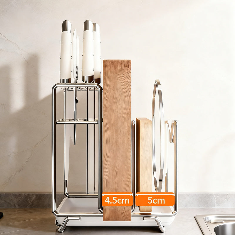 Multifunctional knife block set with catch tray
