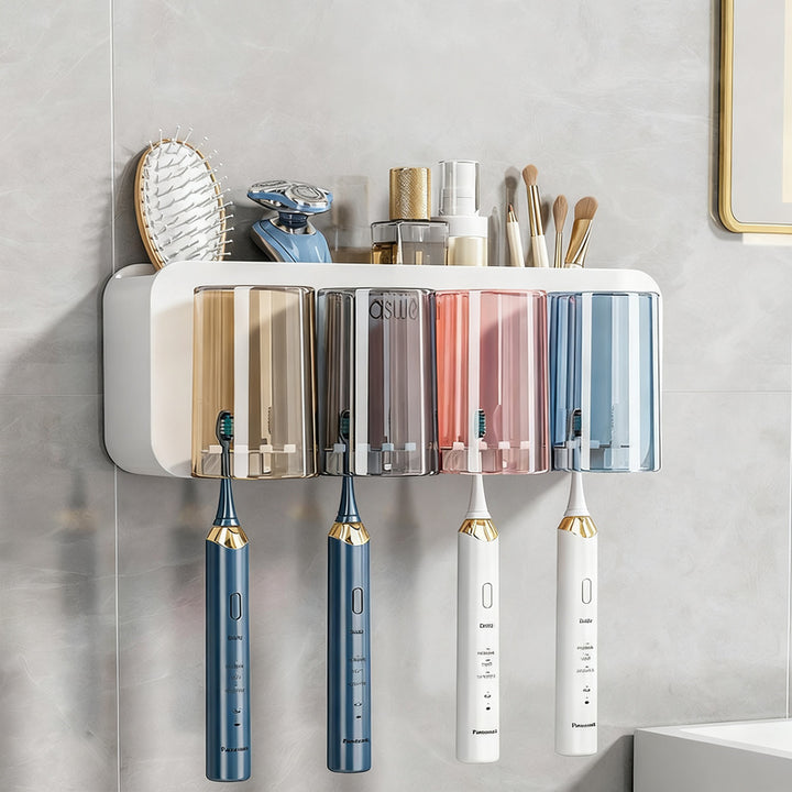 Toothbrush wall holder with toothpaste dispenser