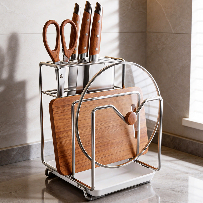 Multifunctional knife block set with catch tray