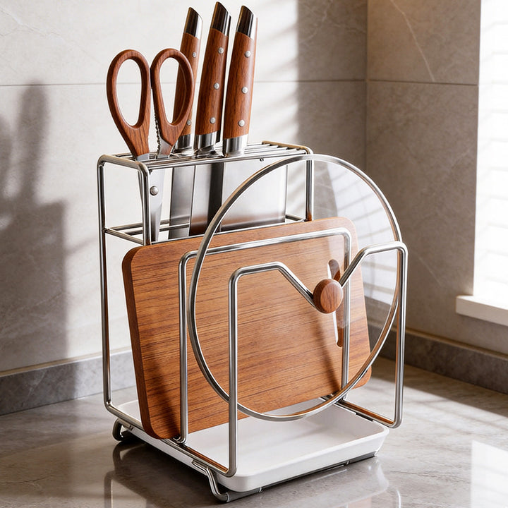 Multifunctional knife block set with catch tray