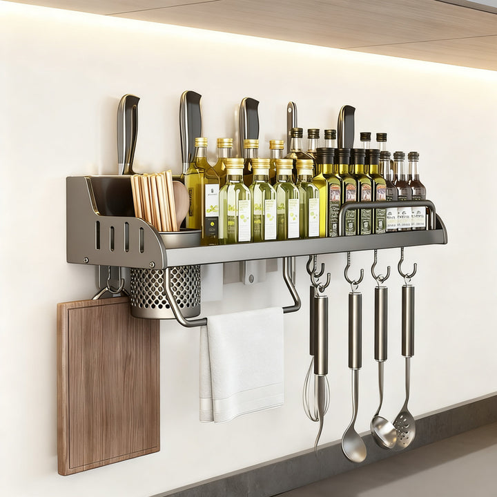 Wall shelf for kitchen, aluminum, no drilling