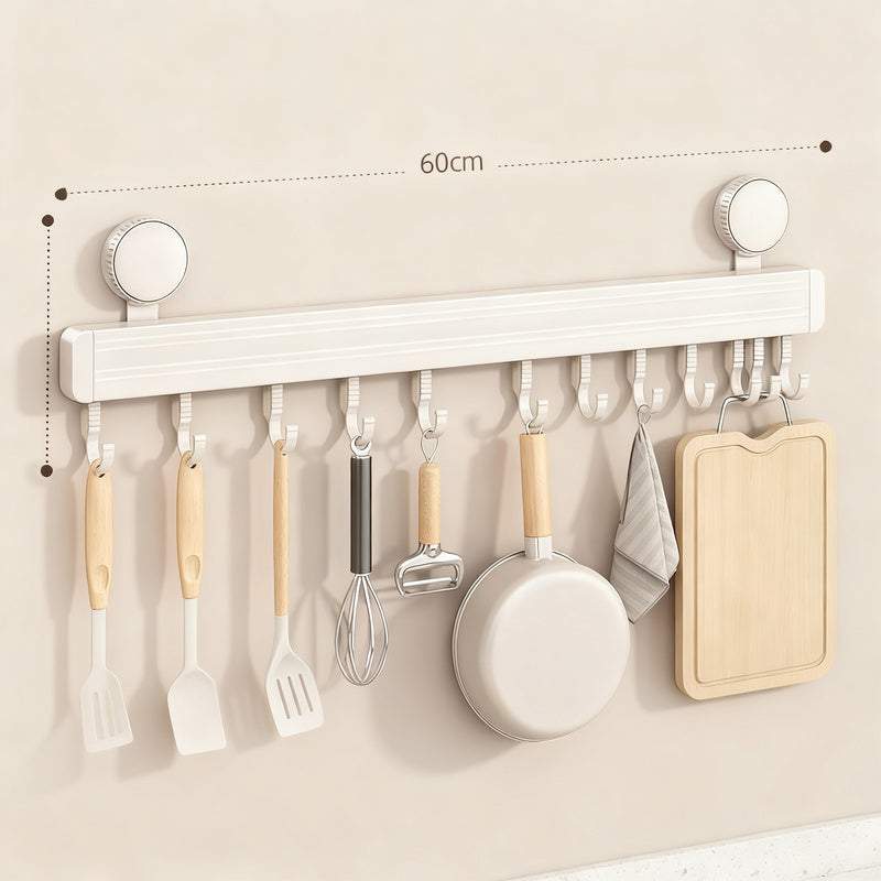 Suction cup kitchen hook rail, wall-mounted