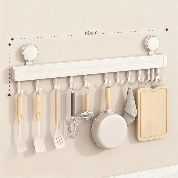 Suction cup kitchen hook rail, wall-mounted