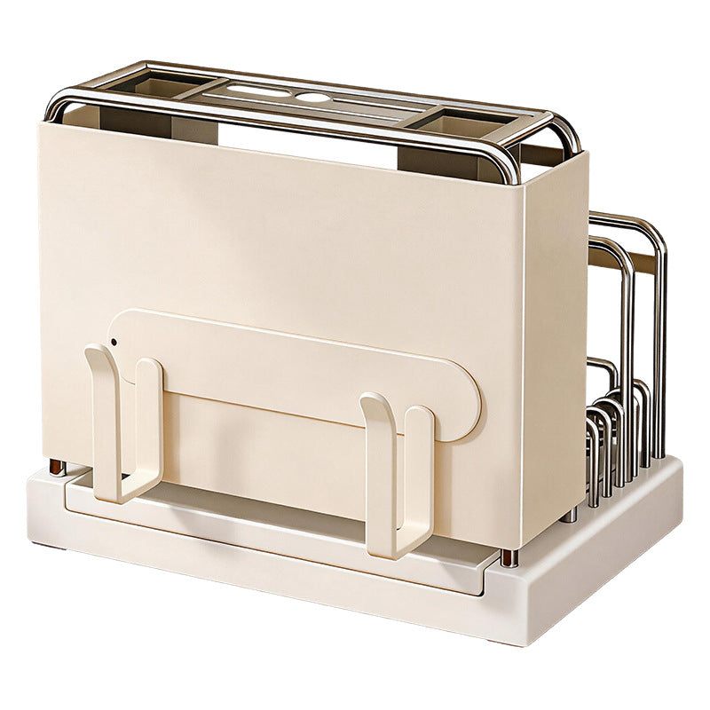 Multifunctional kitchen shelf with knife holder and draining tray