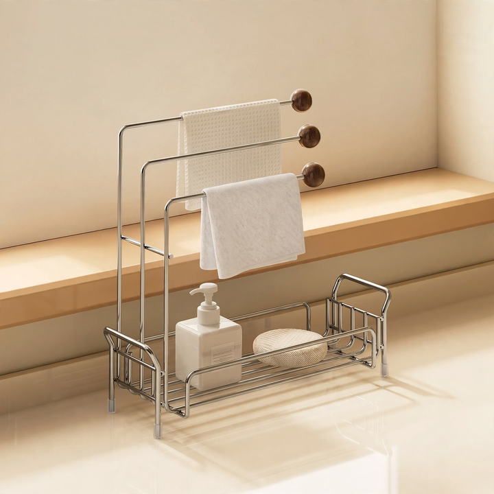 Draining rack for kitchen towels and sponges