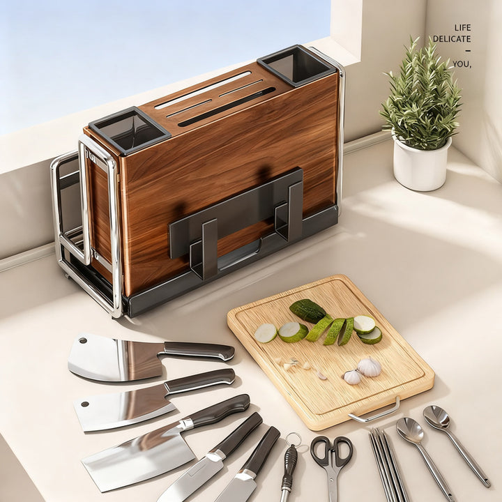 Multifunctional knife block shelf with magnetic function