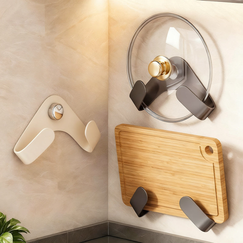Wall-mounted kitchen shelf for pot lids and cutting boards