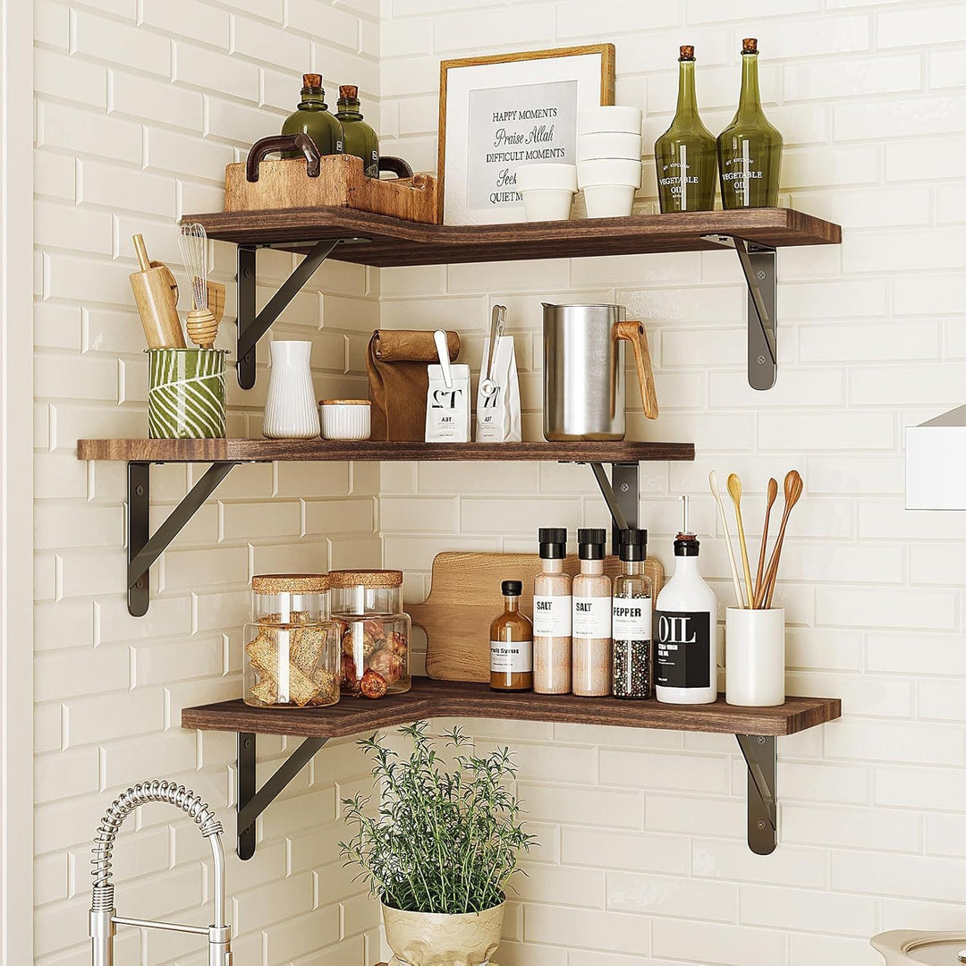 Wood and metal wall shelf, L-shape