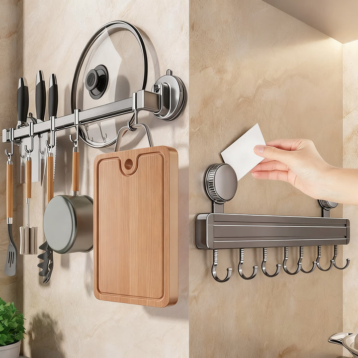 Suction cup kitchen hook rail made of aluminum