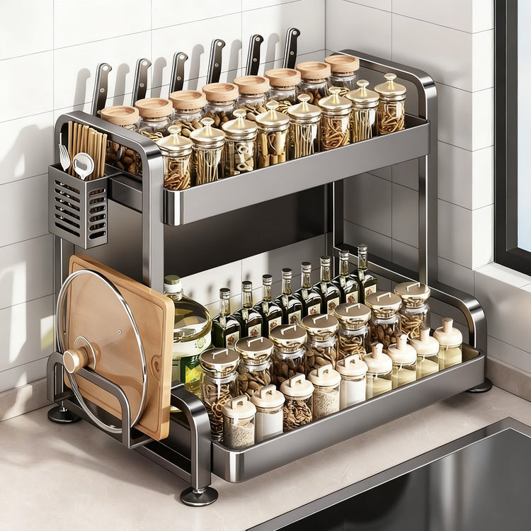 Multi-tier spice rack for the kitchen countertop