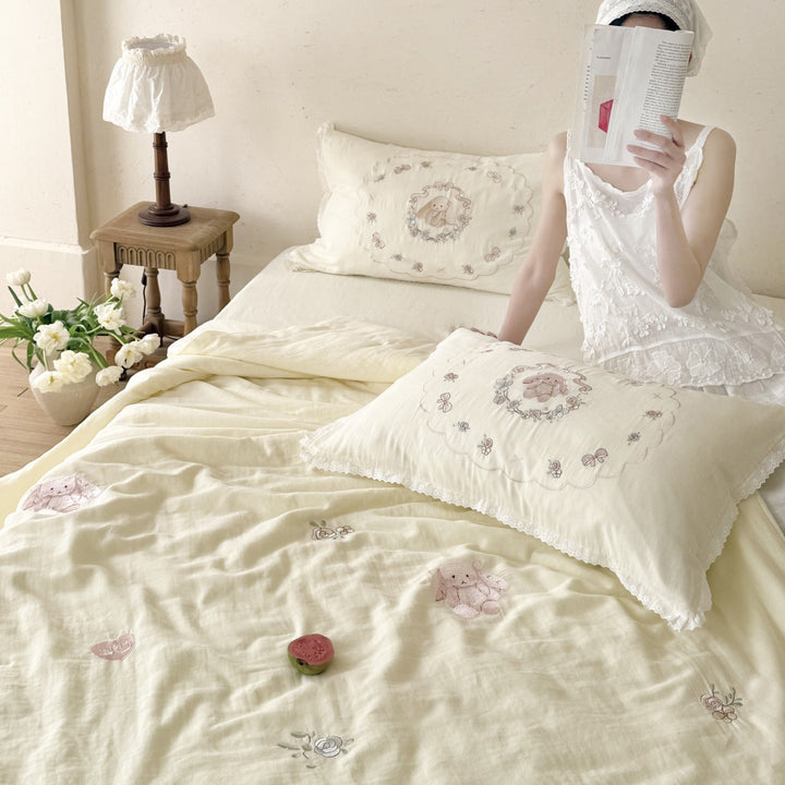 Cotton summer duvet with embroidery, washable